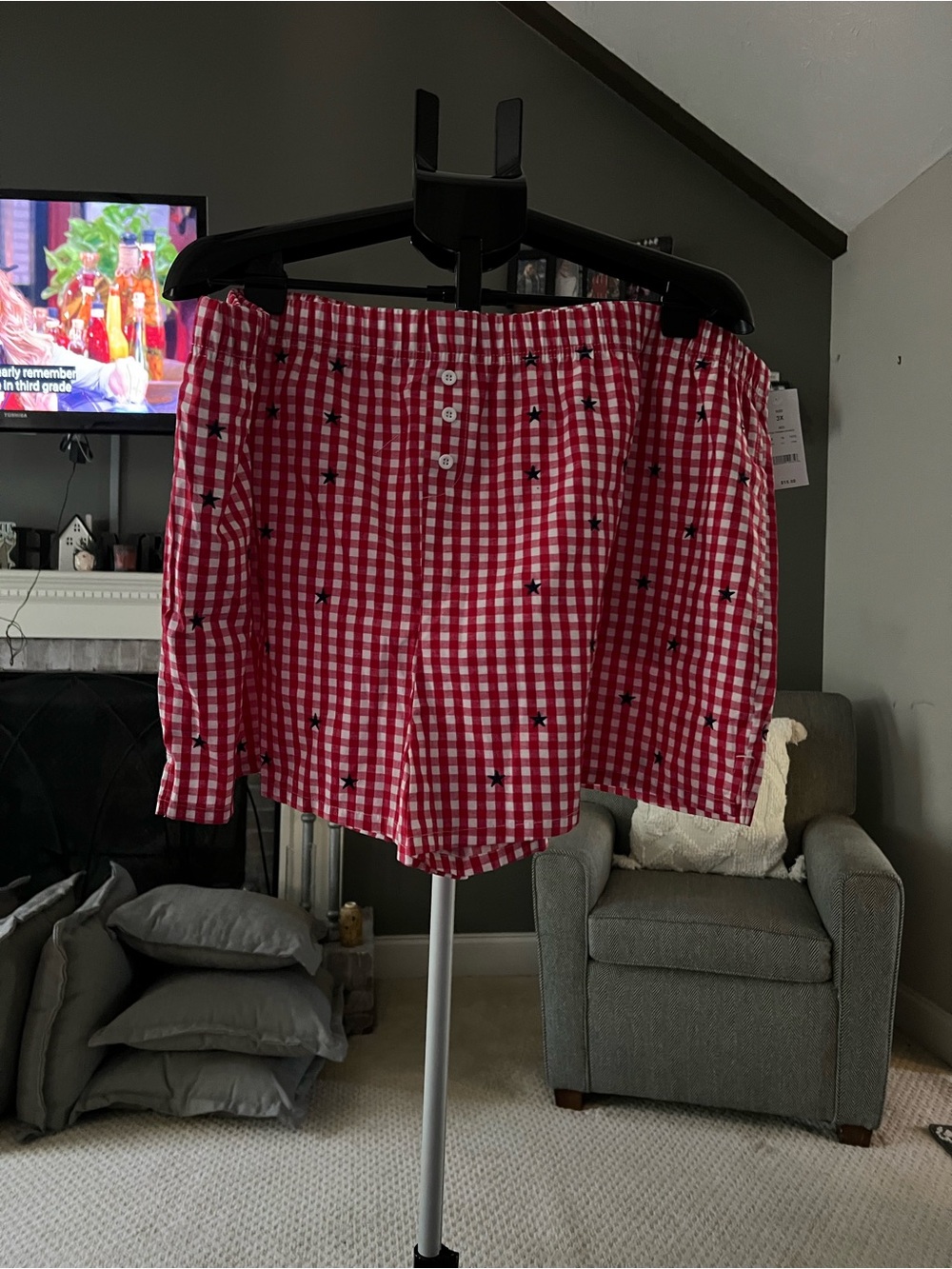 Zoe + Liv Red and White Gingham Mini Skirt with Star Embroidery , NWT